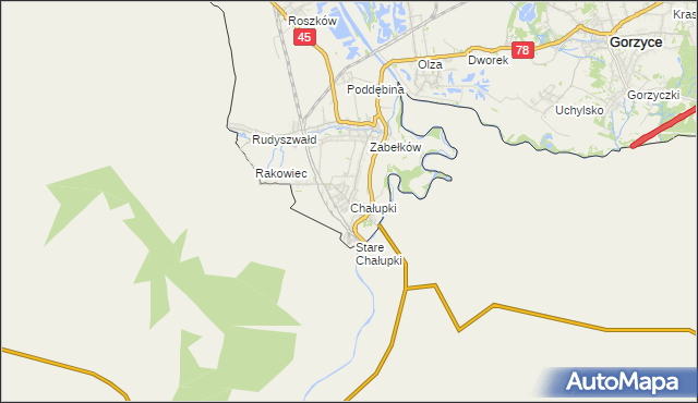 mapa Chałupki gmina Krzyżanowice, Chałupki gmina Krzyżanowice na mapie Targeo