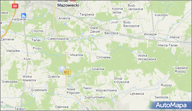 mapa Chmielew gmina Mińsk Mazowiecki, Chmielew gmina Mińsk Mazowiecki na mapie Targeo