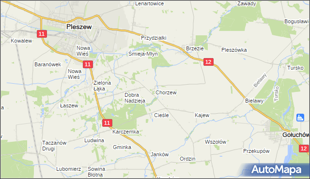 mapa Chorzew gmina Pleszew, Chorzew gmina Pleszew na mapie Targeo