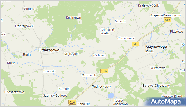 mapa Cichowo gmina Krzynowłoga Mała, Cichowo gmina Krzynowłoga Mała na mapie Targeo