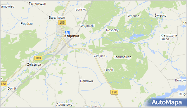 mapa Czajcze gmina Krajenka, Czajcze gmina Krajenka na mapie Targeo