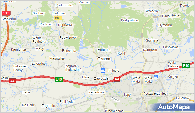 mapa Czarna powiat łańcucki, Czarna powiat łańcucki na mapie Targeo