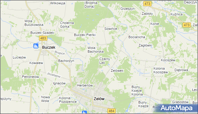 mapa Czarny Las gmina Buczek, Czarny Las gmina Buczek na mapie Targeo