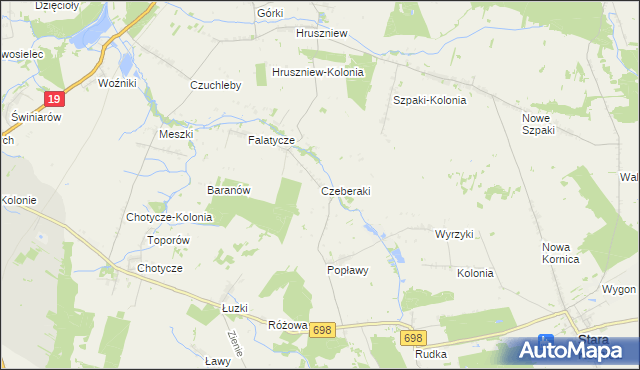 mapa Czeberaki gmina Stara Kornica, Czeberaki gmina Stara Kornica na mapie Targeo