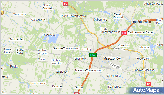 mapa Czekaj gmina Mszczonów, Czekaj gmina Mszczonów na mapie Targeo