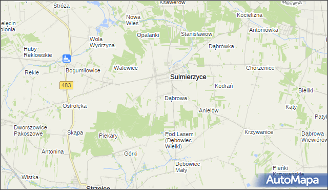 mapa Dąbrowa gmina Sulmierzyce, Dąbrowa gmina Sulmierzyce na mapie Targeo