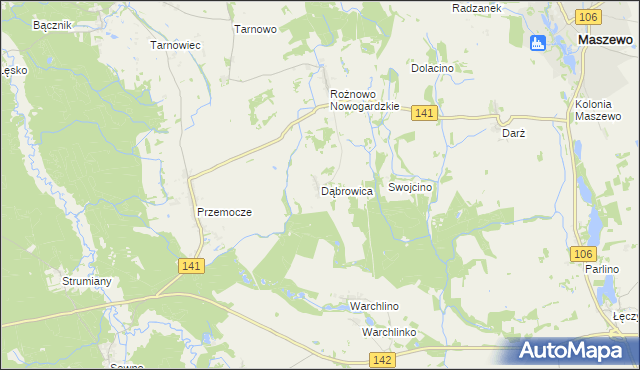 mapa Dąbrowica gmina Maszewo, Dąbrowica gmina Maszewo na mapie Targeo