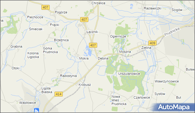 mapa Dębina gmina Biała, Dębina gmina Biała na mapie Targeo