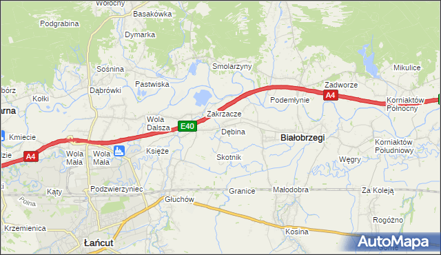 mapa Dębina gmina Białobrzegi, Dębina gmina Białobrzegi na mapie Targeo