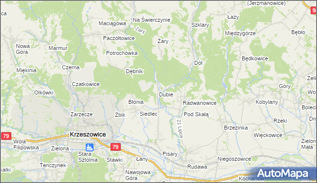 mapa Dubie gmina Krzeszowice, Dubie gmina Krzeszowice na mapie Targeo