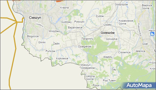 mapa Dzięgielów, Dzięgielów na mapie Targeo