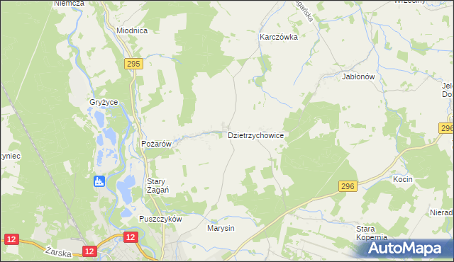 mapa Dzietrzychowice, Dzietrzychowice na mapie Targeo