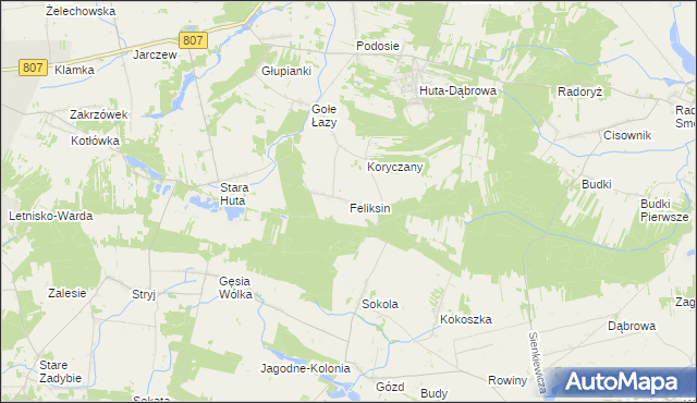 mapa Feliksin gmina Krzywda, Feliksin gmina Krzywda na mapie Targeo