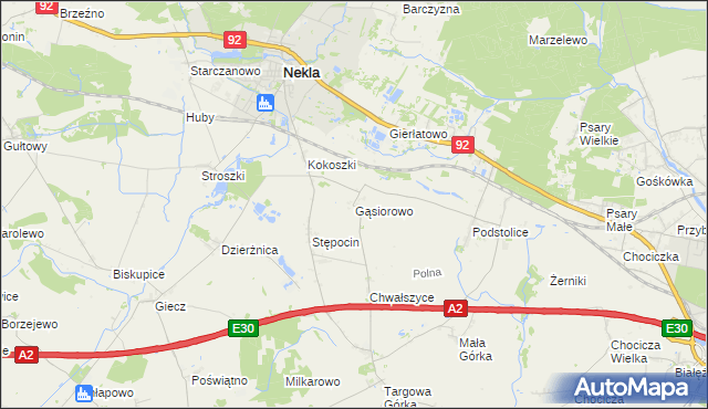 mapa Gąsiorowo gmina Nekla, Gąsiorowo gmina Nekla na mapie Targeo