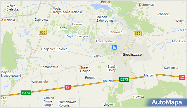 mapa Gliny gmina Siedliszcze, Gliny gmina Siedliszcze na mapie Targeo