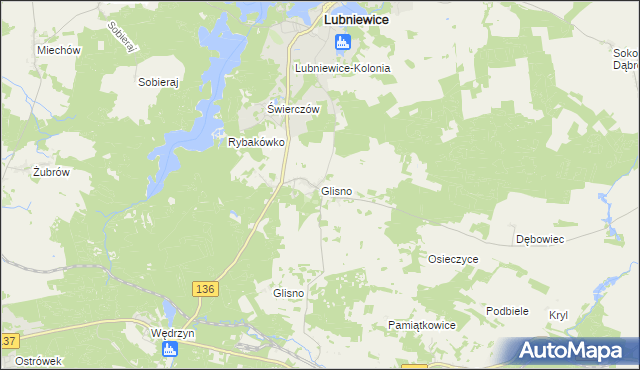 mapa Glisno gmina Lubniewice, Glisno gmina Lubniewice na mapie Targeo