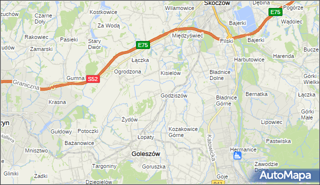 mapa Godziszów gmina Goleszów, Godziszów gmina Goleszów na mapie Targeo