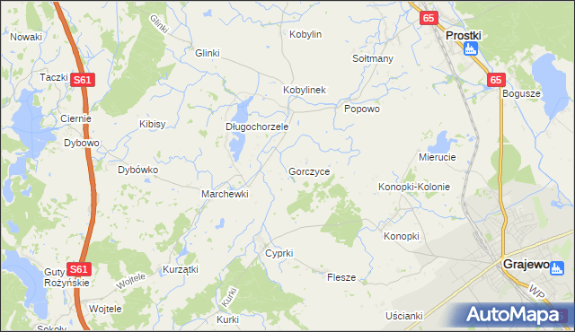 mapa Gorczyce gmina Prostki, Gorczyce gmina Prostki na mapie Targeo