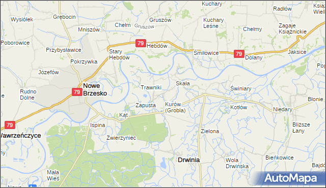 mapa Grobla gmina Drwinia, Grobla gmina Drwinia na mapie Targeo