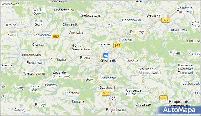 mapa Gromnik powiat tarnowski, Gromnik powiat tarnowski na mapie Targeo