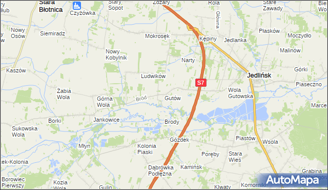 mapa Gutów gmina Jedlińsk, Gutów gmina Jedlińsk na mapie Targeo