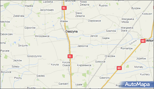 mapa Jabłonna gmina Daszyna, Jabłonna gmina Daszyna na mapie Targeo
