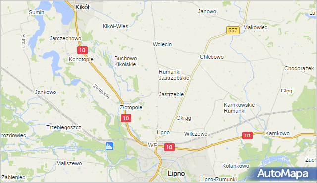 mapa Jastrzębie gmina Lipno, Jastrzębie gmina Lipno na mapie Targeo