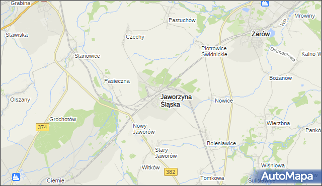 mapa Jaworzyna Śląska, Jaworzyna Śląska na mapie Targeo