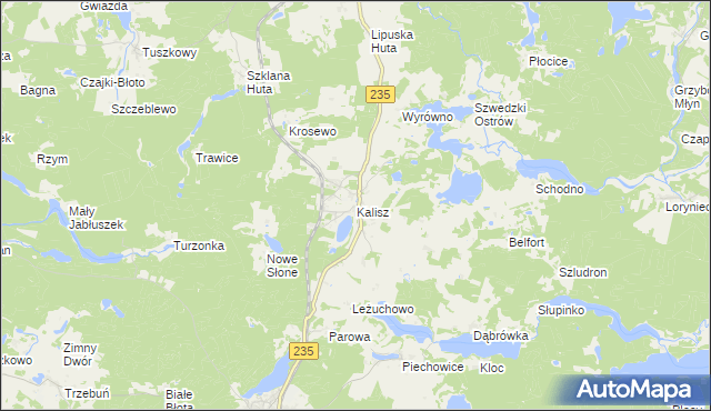mapa Kalisz gmina Dziemiany, Kalisz gmina Dziemiany na mapie Targeo