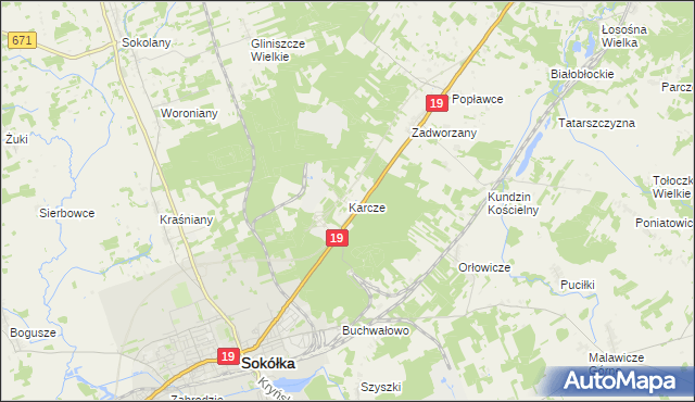 mapa Karcze gmina Sokółka, Karcze gmina Sokółka na mapie Targeo