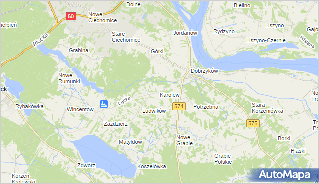 mapa Karolew gmina Gąbin, Karolew gmina Gąbin na mapie Targeo