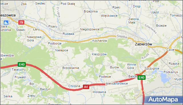 mapa Kleszczów gmina Zabierzów, Kleszczów gmina Zabierzów na mapie Targeo