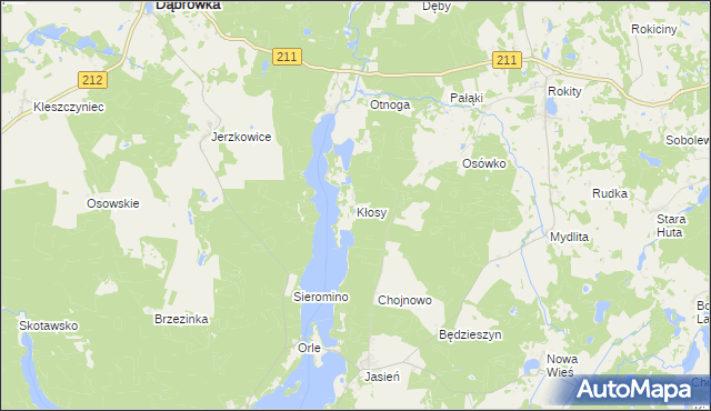 mapa Kłosy gmina Czarna Dąbrówka, Kłosy gmina Czarna Dąbrówka na mapie Targeo