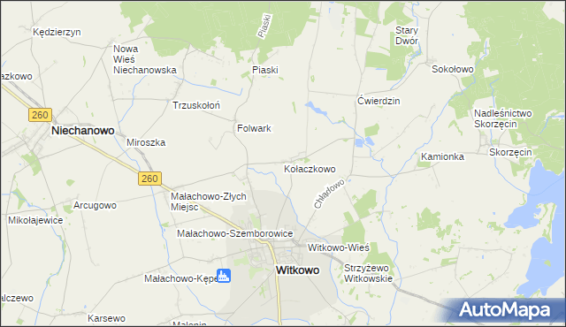 mapa Kołaczkowo gmina Witkowo, Kołaczkowo gmina Witkowo na mapie Targeo