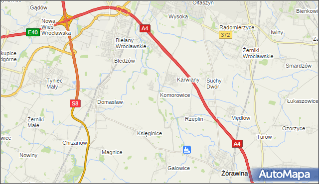 mapa Komorowice gmina Żórawina, Komorowice gmina Żórawina na mapie Targeo