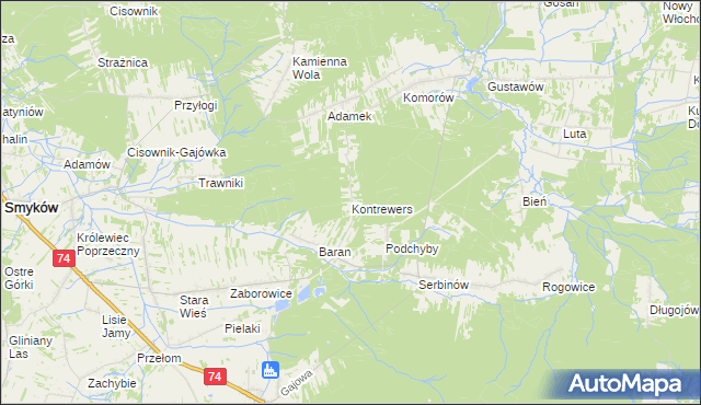 mapa Kontrewers gmina Mniów, Kontrewers gmina Mniów na mapie Targeo