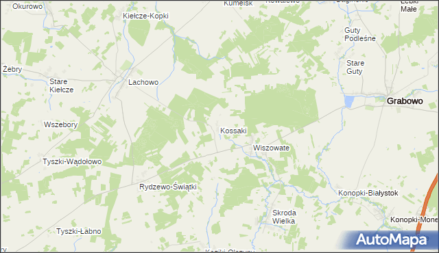 mapa Kossaki gmina Kolno, Kossaki gmina Kolno na mapie Targeo