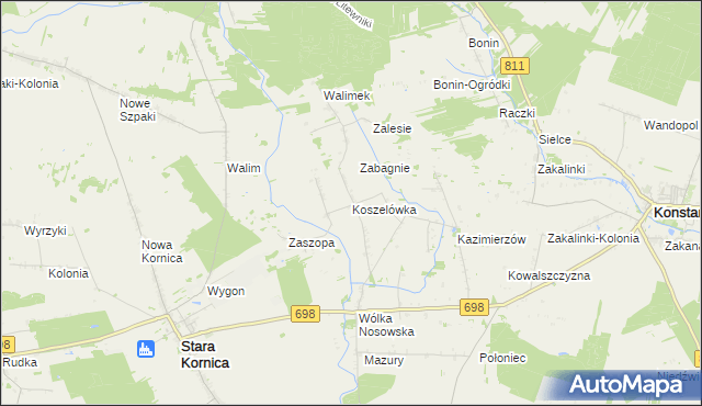 mapa Koszelówka gmina Stara Kornica, Koszelówka gmina Stara Kornica na mapie Targeo