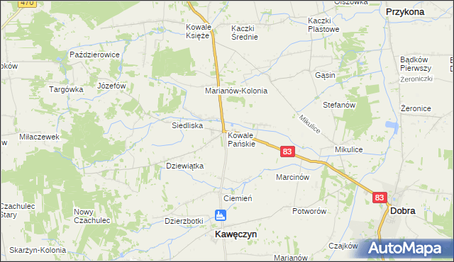 mapa Kowale Pańskie, Kowale Pańskie na mapie Targeo