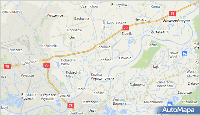 mapa Koźlica, Koźlica na mapie Targeo