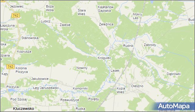 mapa Krogulec gmina Kluczewsko, Krogulec gmina Kluczewsko na mapie Targeo