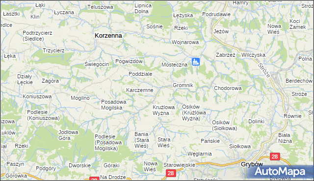 mapa Krużlowa Niżna, Krużlowa Niżna na mapie Targeo