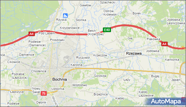 mapa Krzeczów gmina Rzezawa, Krzeczów gmina Rzezawa na mapie Targeo