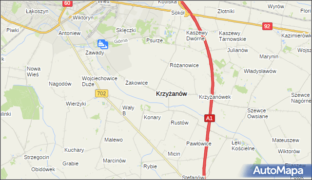 mapa Krzyżanów powiat kutnowski, Krzyżanów powiat kutnowski na mapie Targeo