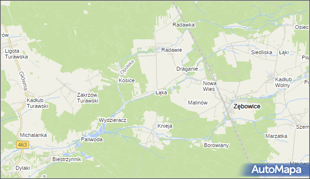 mapa Łąka gmina Zębowice, Łąka gmina Zębowice na mapie Targeo