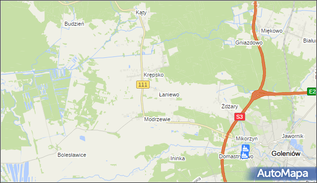 mapa Łaniewo gmina Goleniów, Łaniewo gmina Goleniów na mapie Targeo