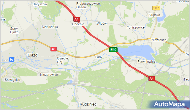 mapa Łany gmina Rudziniec, Łany gmina Rudziniec na mapie Targeo