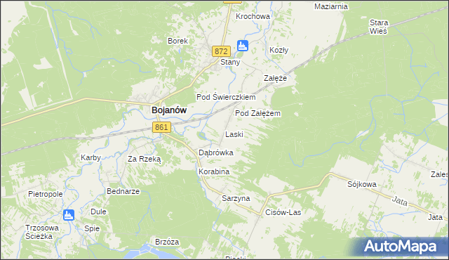 mapa Laski gmina Bojanów, Laski gmina Bojanów na mapie Targeo