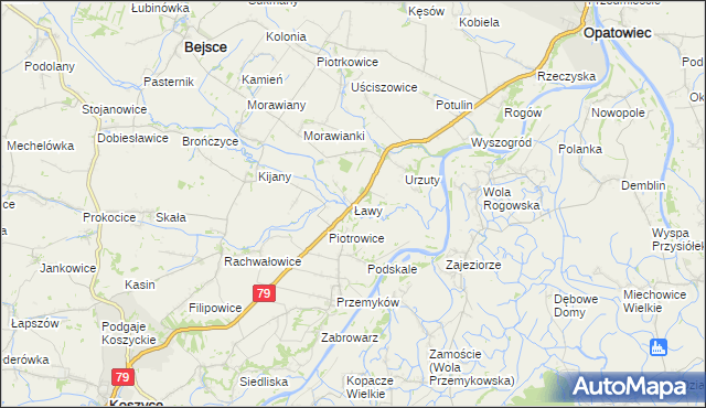 mapa Ławy gmina Opatowiec, Ławy gmina Opatowiec na mapie Targeo