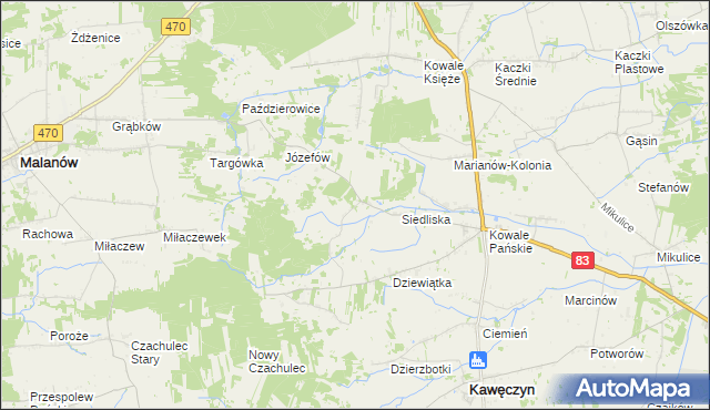mapa Leśnictwo gmina Kawęczyn, Leśnictwo gmina Kawęczyn na mapie Targeo
